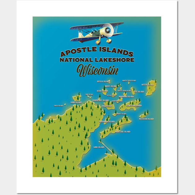 Apostle Islands National Lakeshore map, Wall Art by nickemporium1